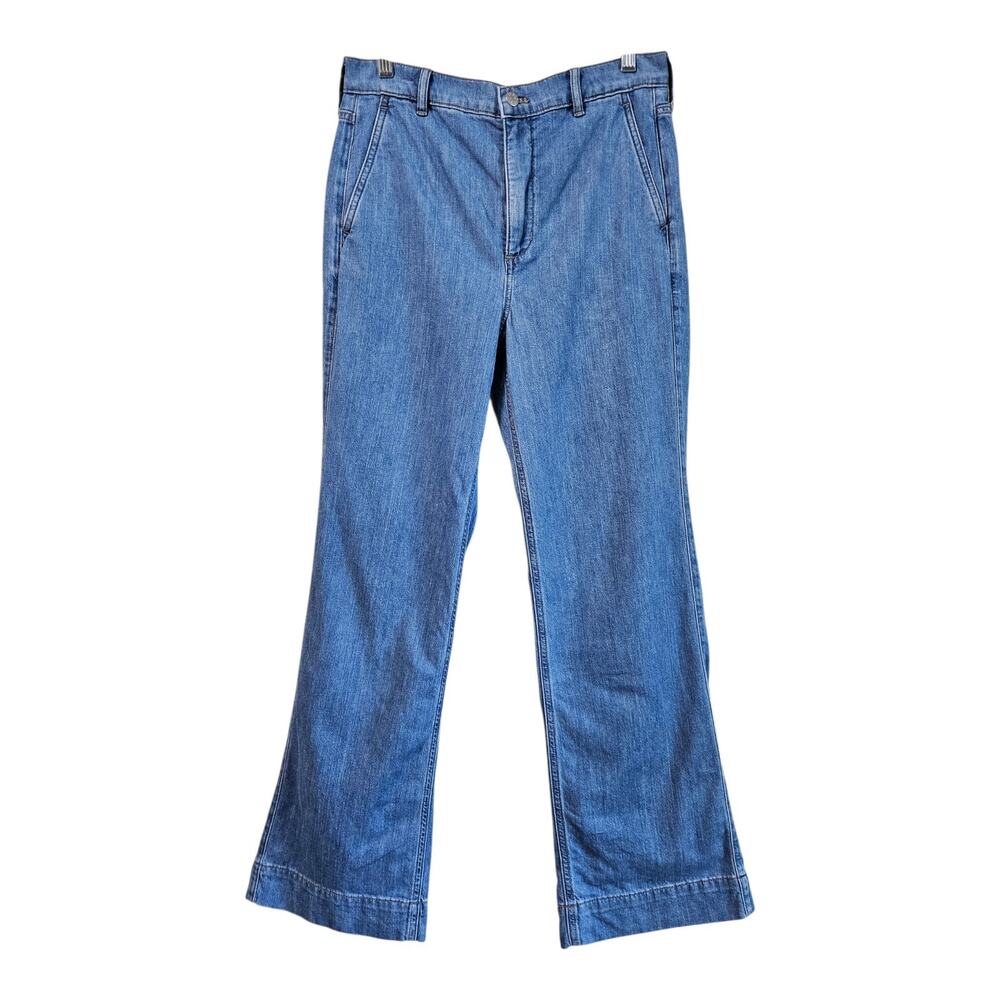 J CREW Women's 27 Drapey Denim Jeans Wide Leg Medium Blue Slash Pockets 28 x 30 - Picture 2 of 10
